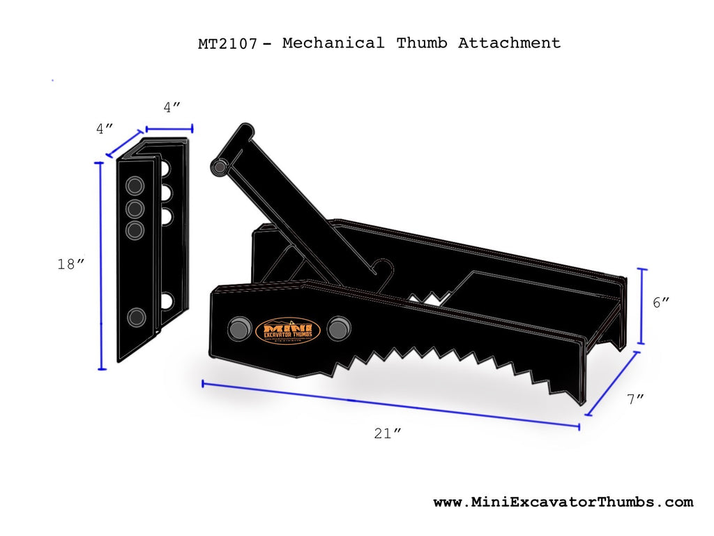 21"x7" Universal Weld On - Mechanical Excavator Thumb